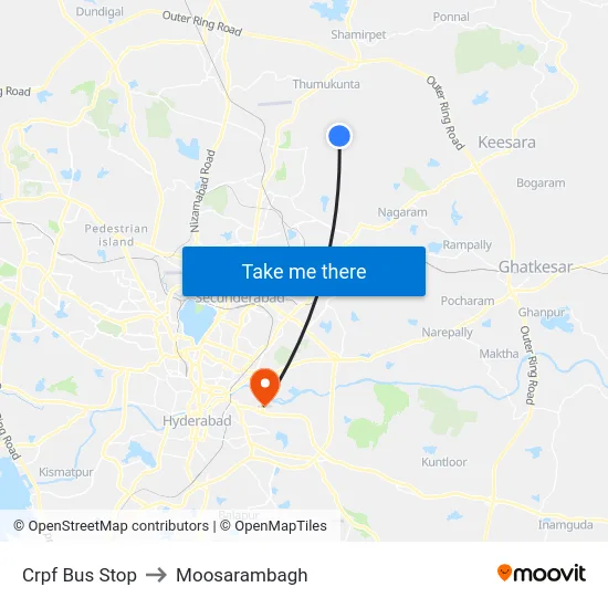 Crpf Bus Stop to Moosarambagh map