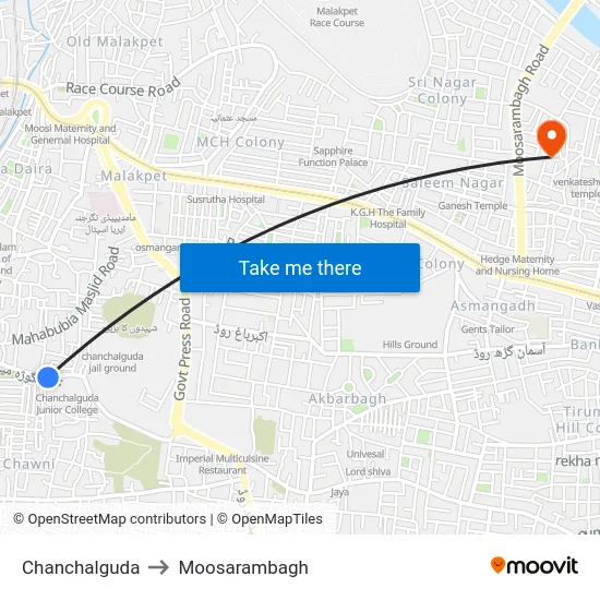 Chanchalguda to Moosarambagh map