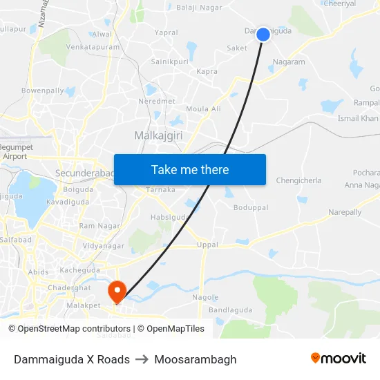 Dammaiguda X Roads to Moosarambagh map