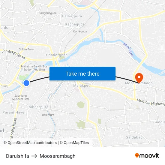Darulshifa to Moosarambagh map