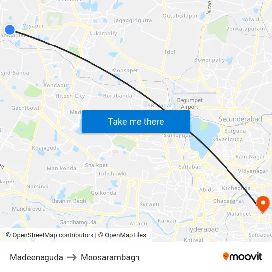 Madeenaguda to Moosarambagh map