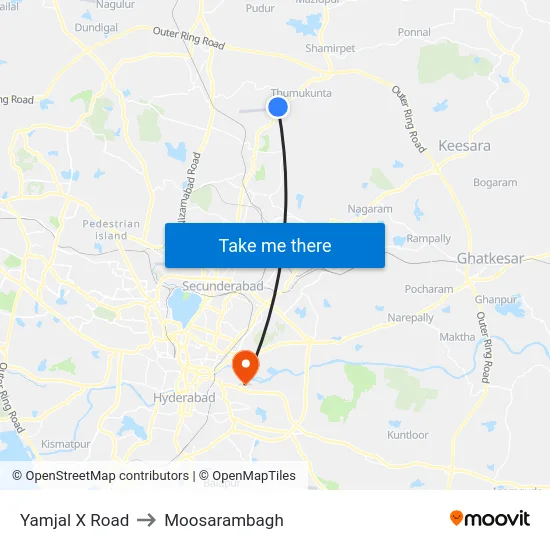 Yamjal X Road to Moosarambagh map