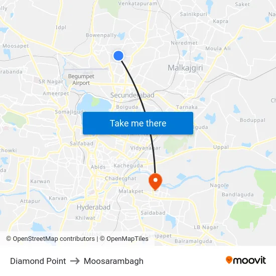 Diamond Point to Moosarambagh map