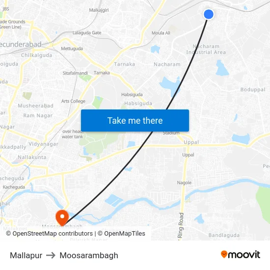 Mallapur to Moosarambagh map