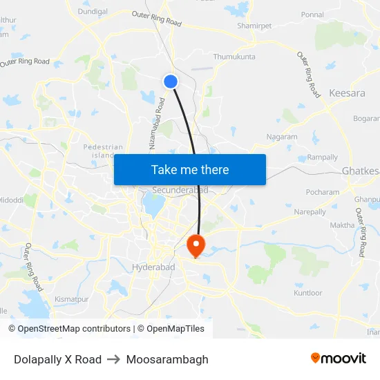 Dolapally X Road to Moosarambagh map