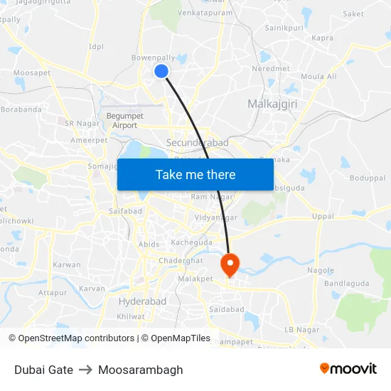 Dubai Gate to Moosarambagh map