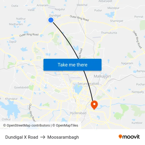 Dundigal X Road to Moosarambagh map