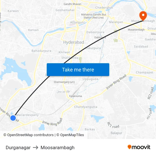 Durganagar to Moosarambagh map