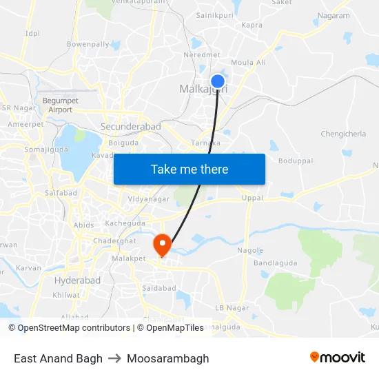 East Anand Bagh to Moosarambagh map