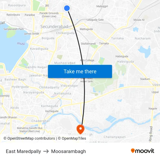 East Maredpally to Moosarambagh map
