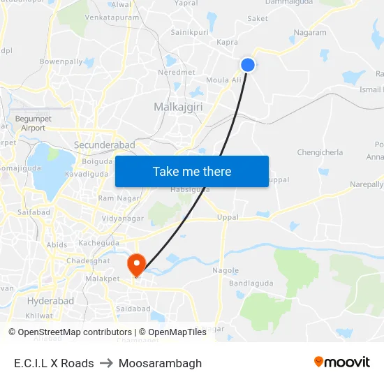 E.C.I.L X Roads to Moosarambagh map