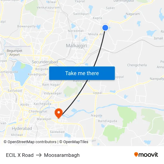 ECIL X Road to Moosarambagh map