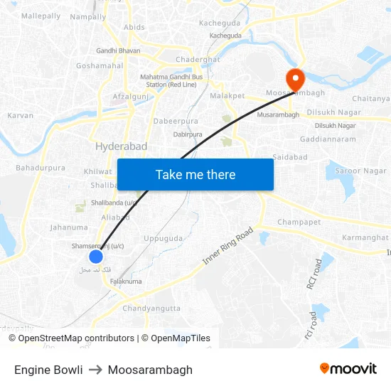 Engine Bowli to Moosarambagh map