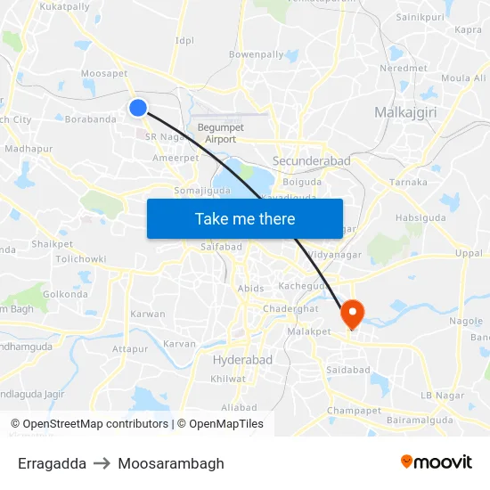 Erragadda to Moosarambagh map