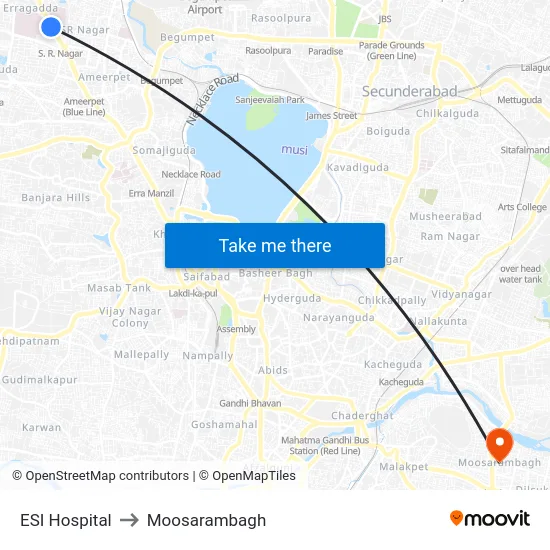 ESI Hospital to Moosarambagh map