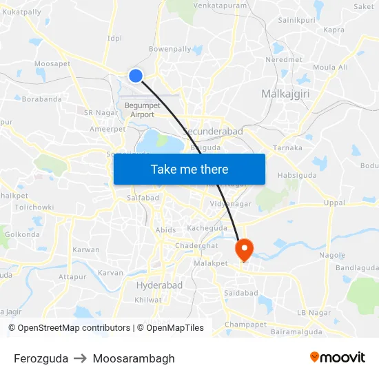 Ferozguda to Moosarambagh map