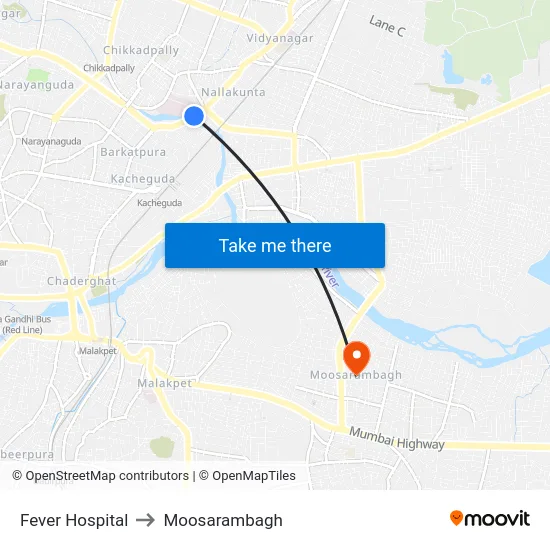 Fever Hospital to Moosarambagh map