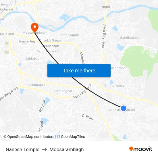 Ganesh Temple to Moosarambagh map