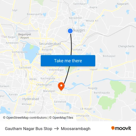 Gautham Nagar Bus Stop to Moosarambagh map