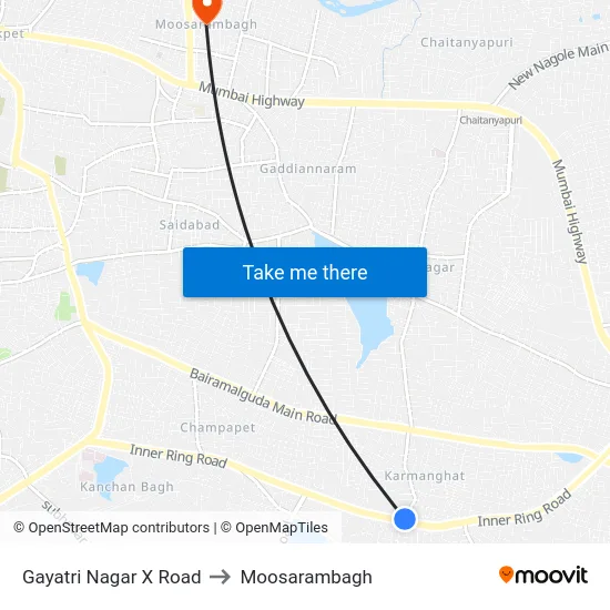 Gayatri Nagar X Road to Moosarambagh map