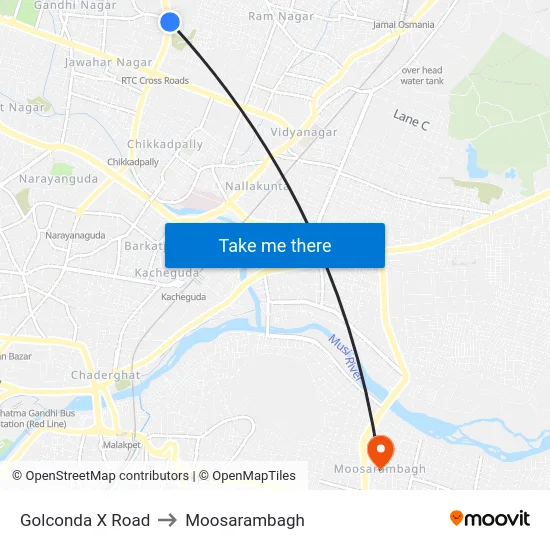 Golconda X Road to Moosarambagh map