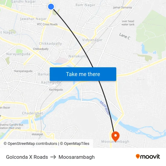 Golconda X Roads to Moosarambagh map