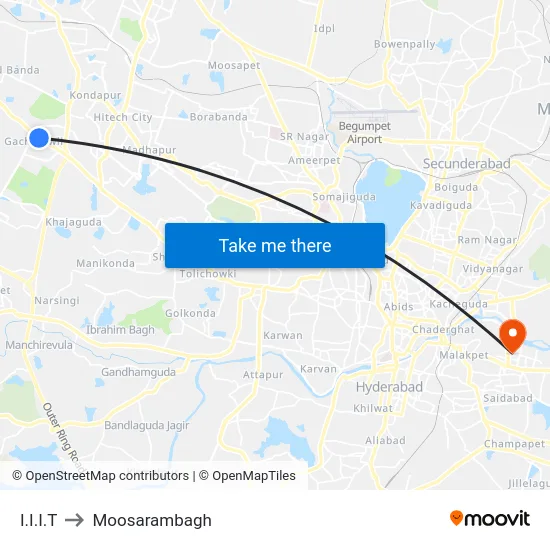 I.I.I.T to Moosarambagh map