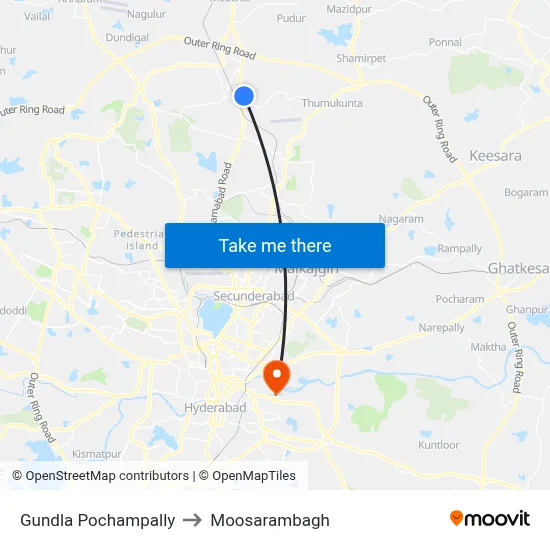 Gundla Pochampally to Moosarambagh map