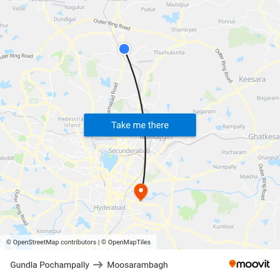 Gundla Pochampally to Moosarambagh map