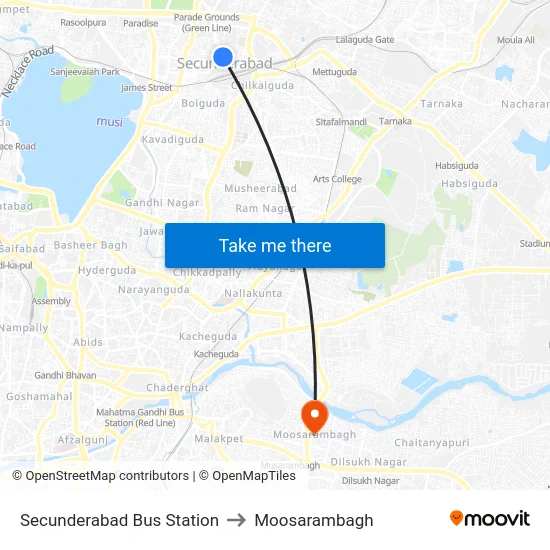 Secunderabad Bus Station to Moosarambagh map