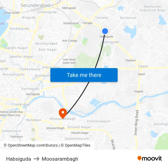 Habsiguda to Moosarambagh map