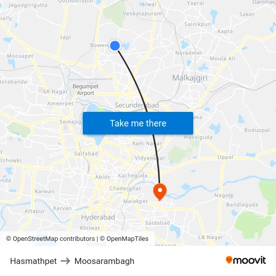 Hasmathpet to Moosarambagh map
