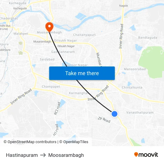 Hastinapuram to Moosarambagh map