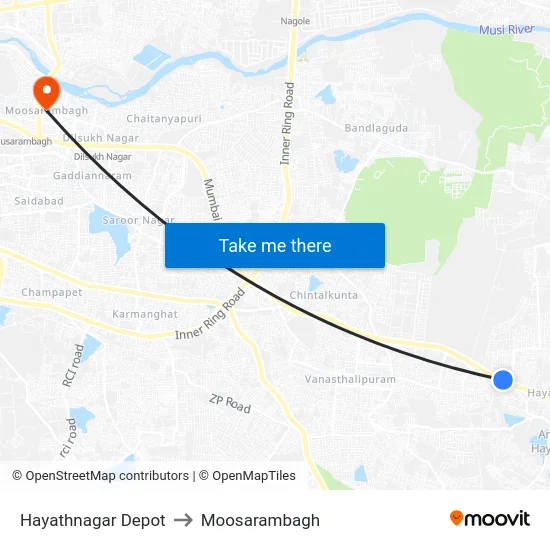 Hayathnagar Depot to Moosarambagh map