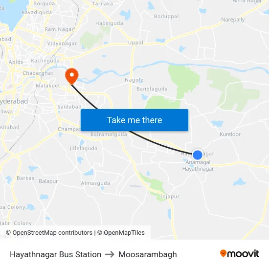 Hayathnagar Bus Station to Moosarambagh map