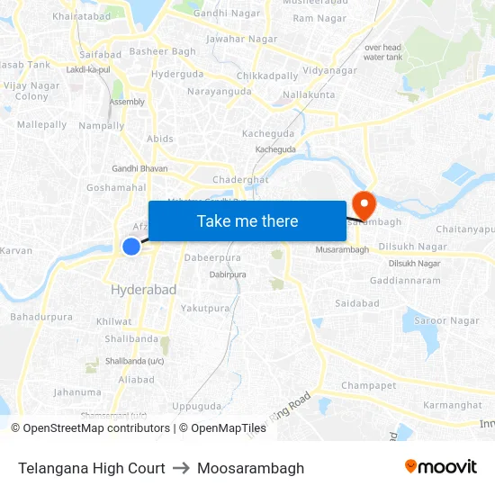 Telangana High Court to Moosarambagh map