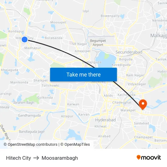 Hitech City to Moosarambagh map