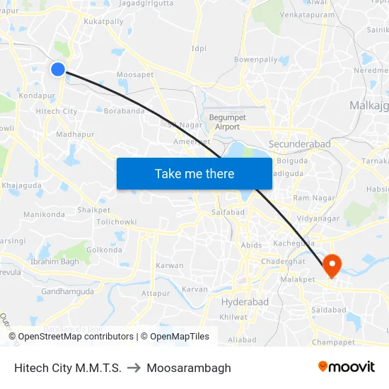 Hitech City M.M.T.S. to Moosarambagh map