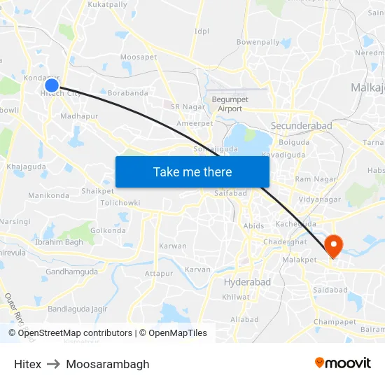 Hitex to Moosarambagh map