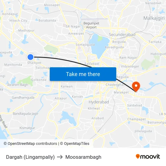 Dargah (Lingampally) to Moosarambagh map