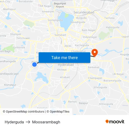 Hyderguda to Moosarambagh map