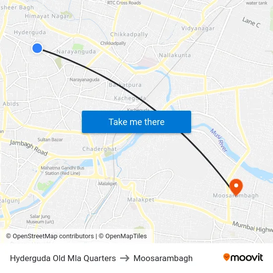 Hyderguda Old Mla Quarters to Moosarambagh map