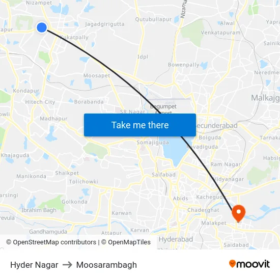 Hyder Nagar to Moosarambagh map