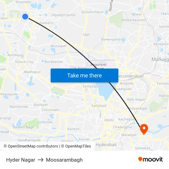 Hyder Nagar to Moosarambagh map