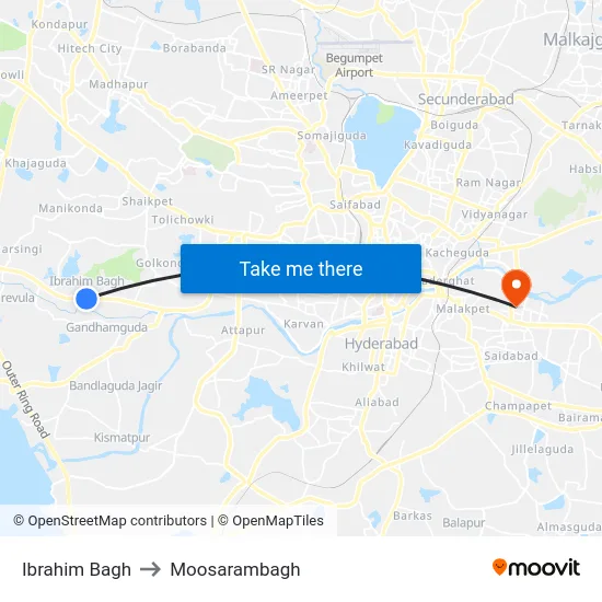 Ibrahim Bagh to Moosarambagh map