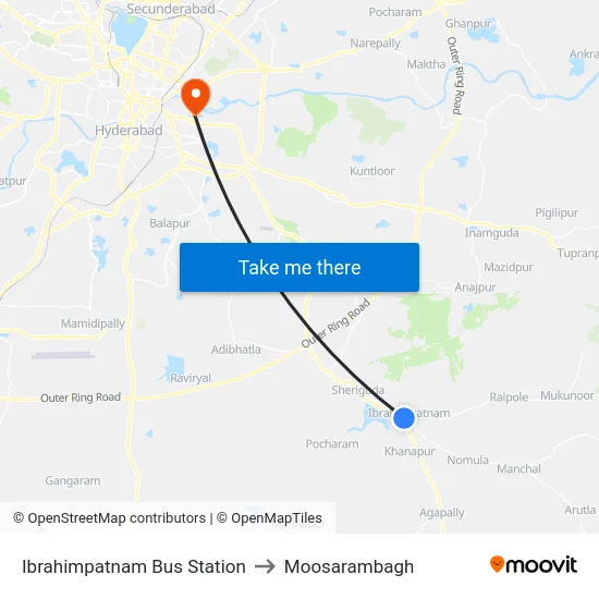 Ibrahimpatnam Bus Station to Moosarambagh map