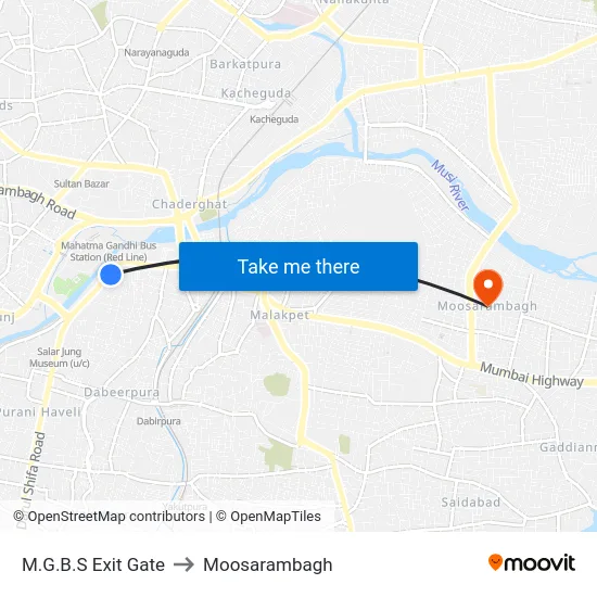 M.G.B.S Exit Gate to Moosarambagh map