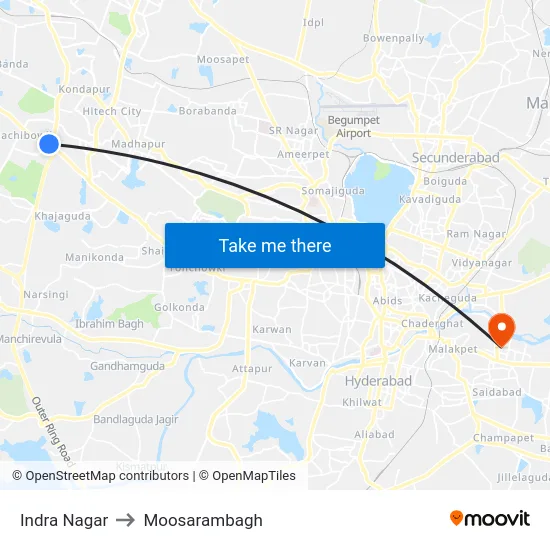 Indra Nagar to Moosarambagh map