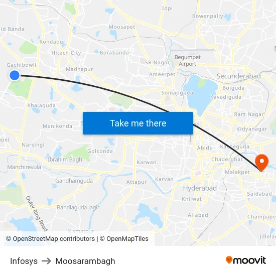 Infosys to Moosarambagh map
