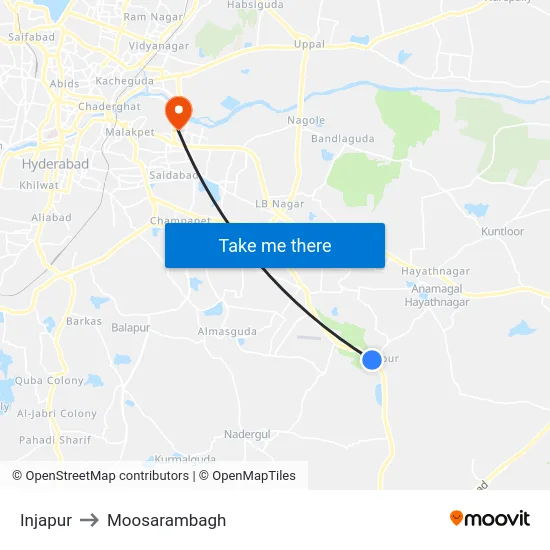 Injapur to Moosarambagh map